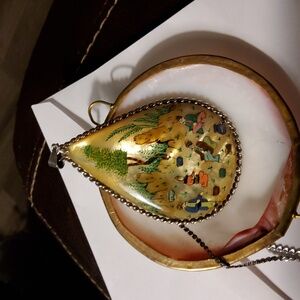 Vintage Persian Silver/mother-of-pearl Handpainted Pendant